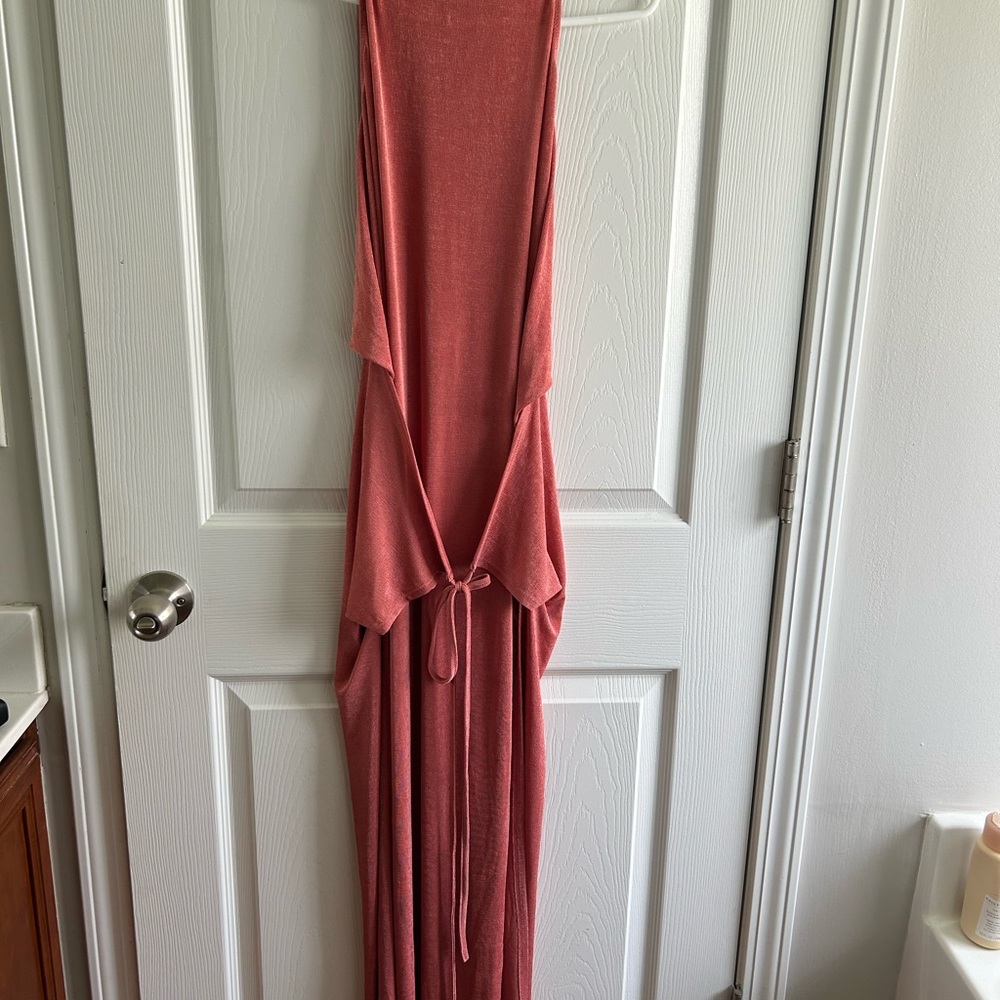 Elegant Coral Sleeveless Maxi Dress